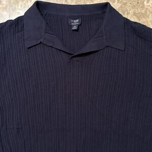 J Crew Sweater Mens XL Blue Textured Knit Johnny Collar Polo Ribbed Beach BY969